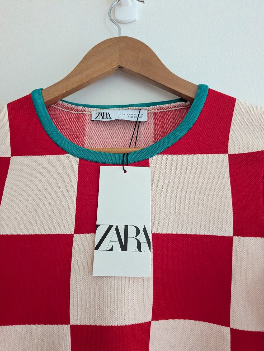 NWT! Zara Blogger Fav Red White and Green Checkered Dress Mini S - Picture 4 of 6
